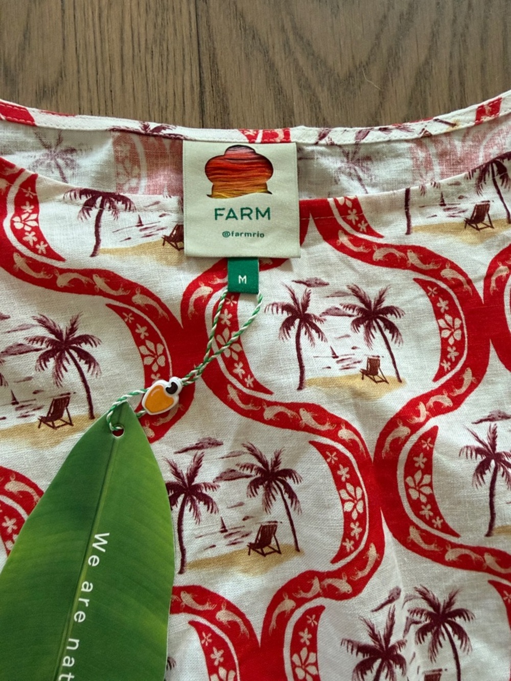 FARM Rio White & Red Palm-Print Fringe Summer Beach Blouse - Picture 2 of 3